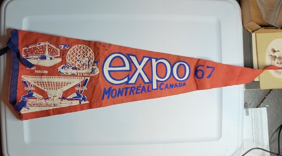 1967 Expo Montreal Canada Red Felt Pennant Worlds Fair Quebec Pavillion 25"
