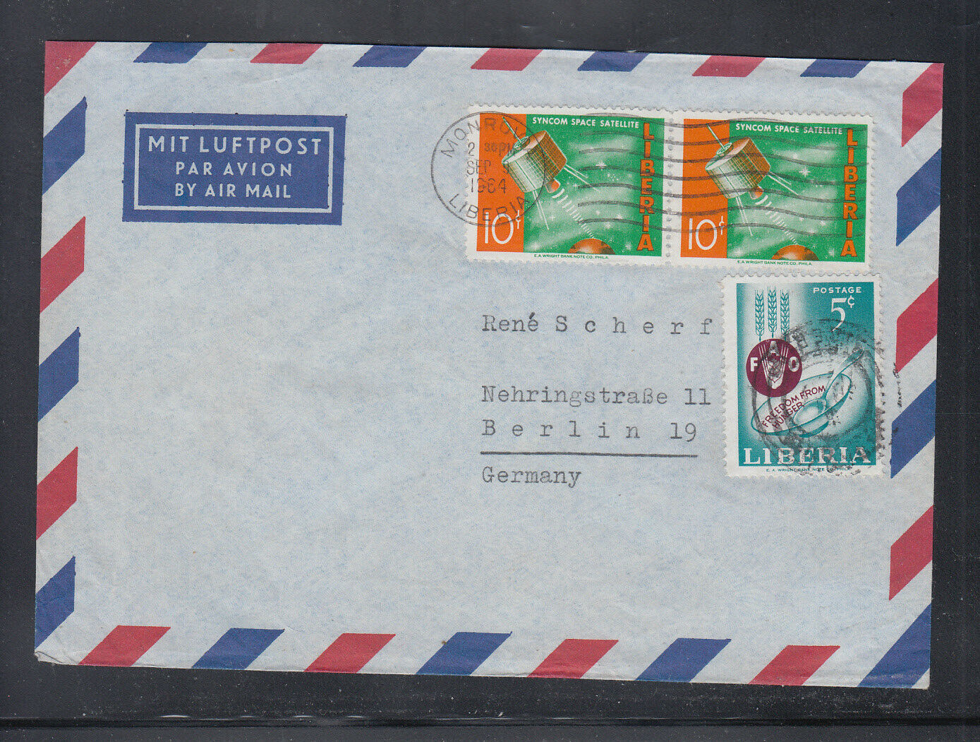 Liberia # 407 415 Cover To Germany Fao Space Satellite