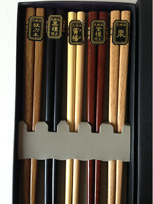 5 Pairs Japanese Wooden Chopsticks Hair Sticks Set Natural Wood Color Gift Boxed