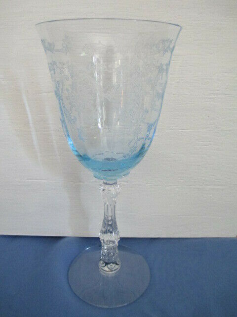 Fostoria Navarre Blue Glass Water - Wine 7 5/8" Tall