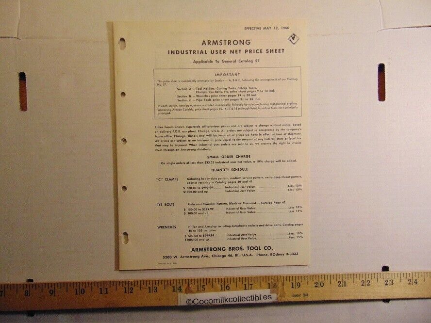 Vintage May 1960 Armstrong Bros Tool Industrial User Net Price Sheet Booklet