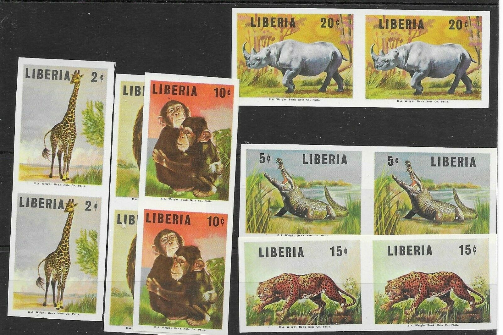 Liberia #451-457 Imperf Pair Set Of 6 Mnh High Value