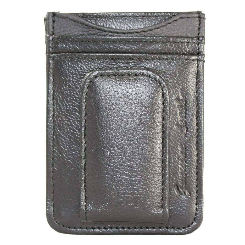 Mens Leather Money Clip Slim Front Pocket Wallet Magnetic Id Credit Card Holder