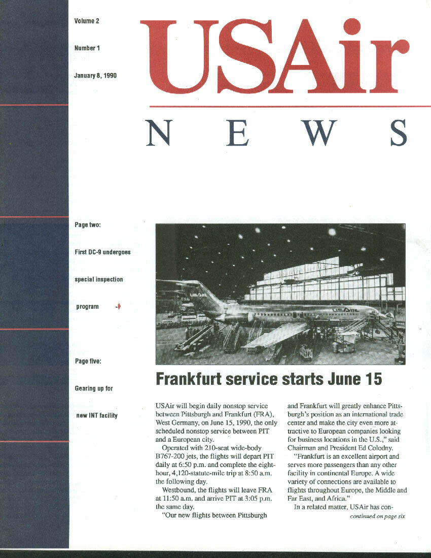 Us Air News 1/8 1990 Frankfurt Service; Dc-9 Inspection +