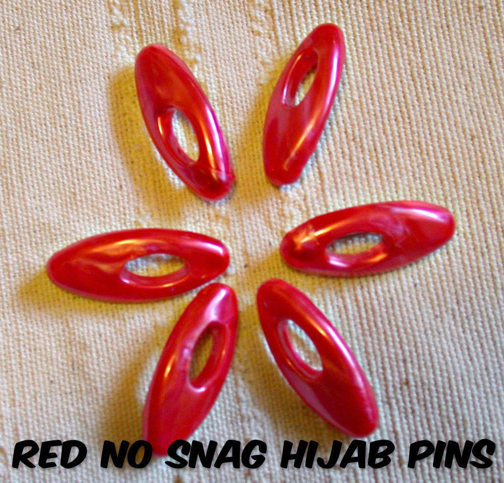 Six Red Plastic Pat Japan Jewel Lock Hijab Muslim Scarf Snag Free Hijab Pin