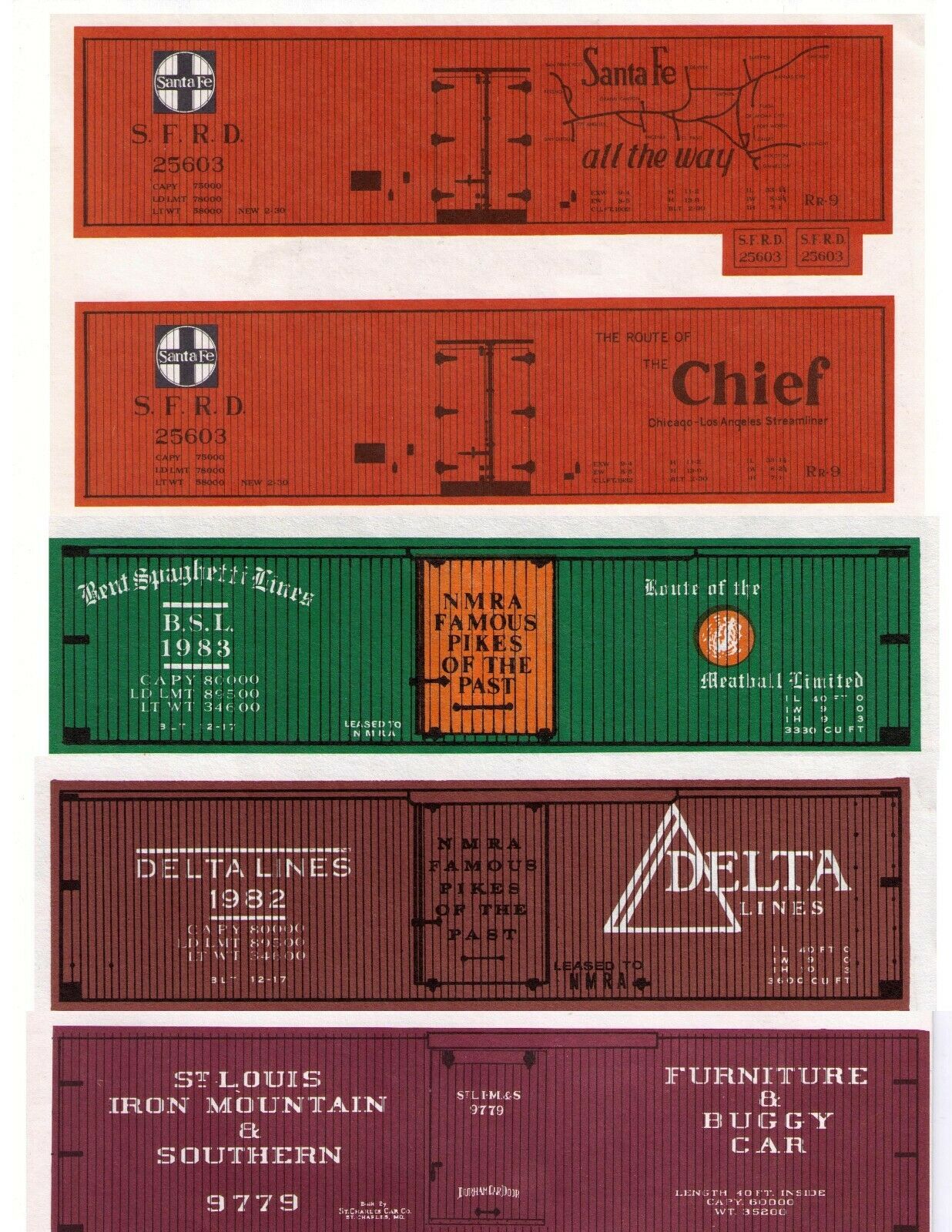 4 Different S Scale Boxcars, Printed Cardstock