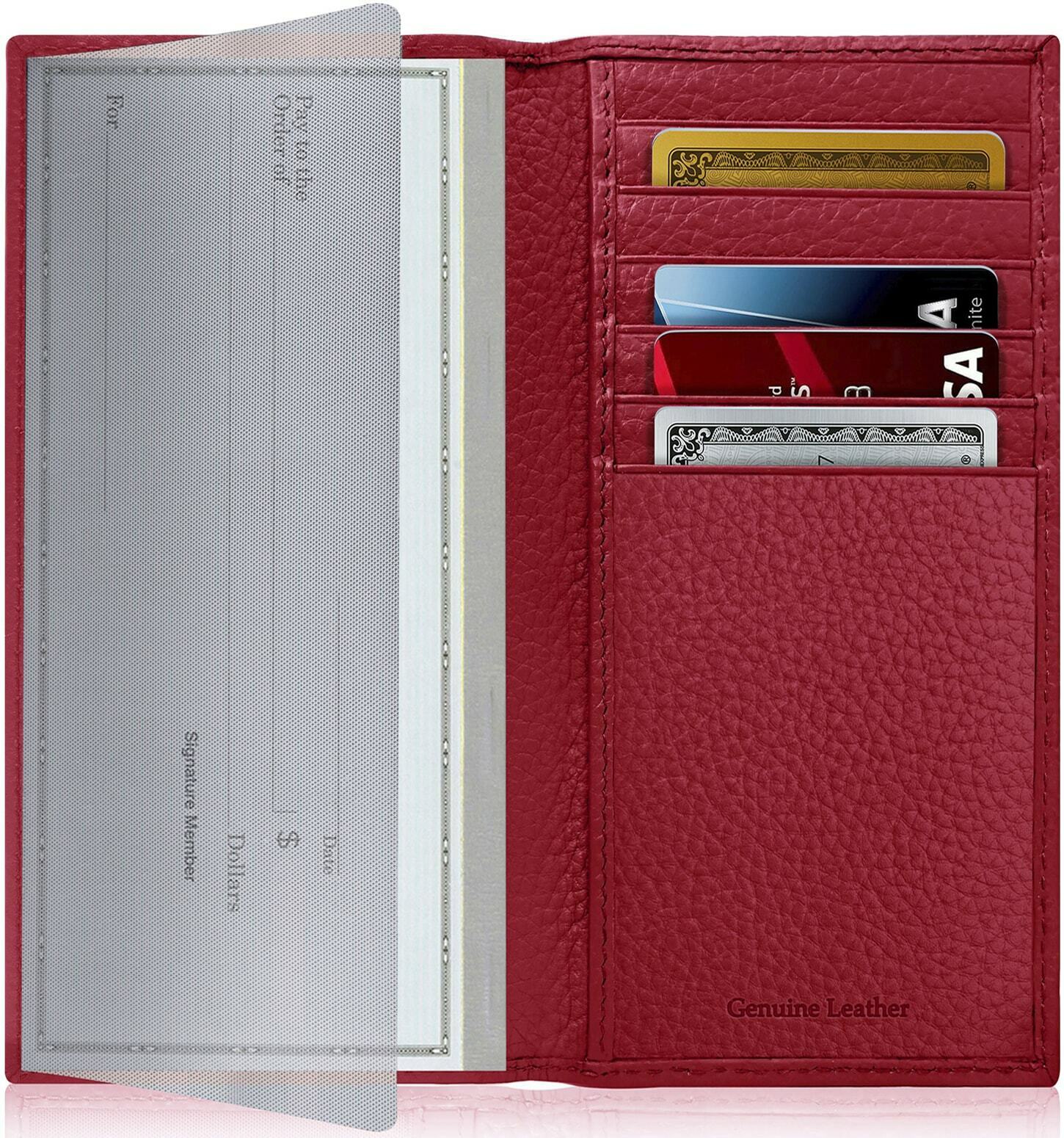 New Genuine Leather Checkbook Cover Card Holder Wallet Unisex Rfid Blocking