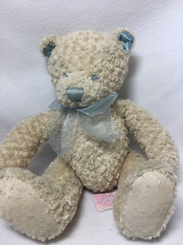 First & Main Cream Blue Softstuff  Bear Plush Soft Toy Teddy 2324 Stuffed