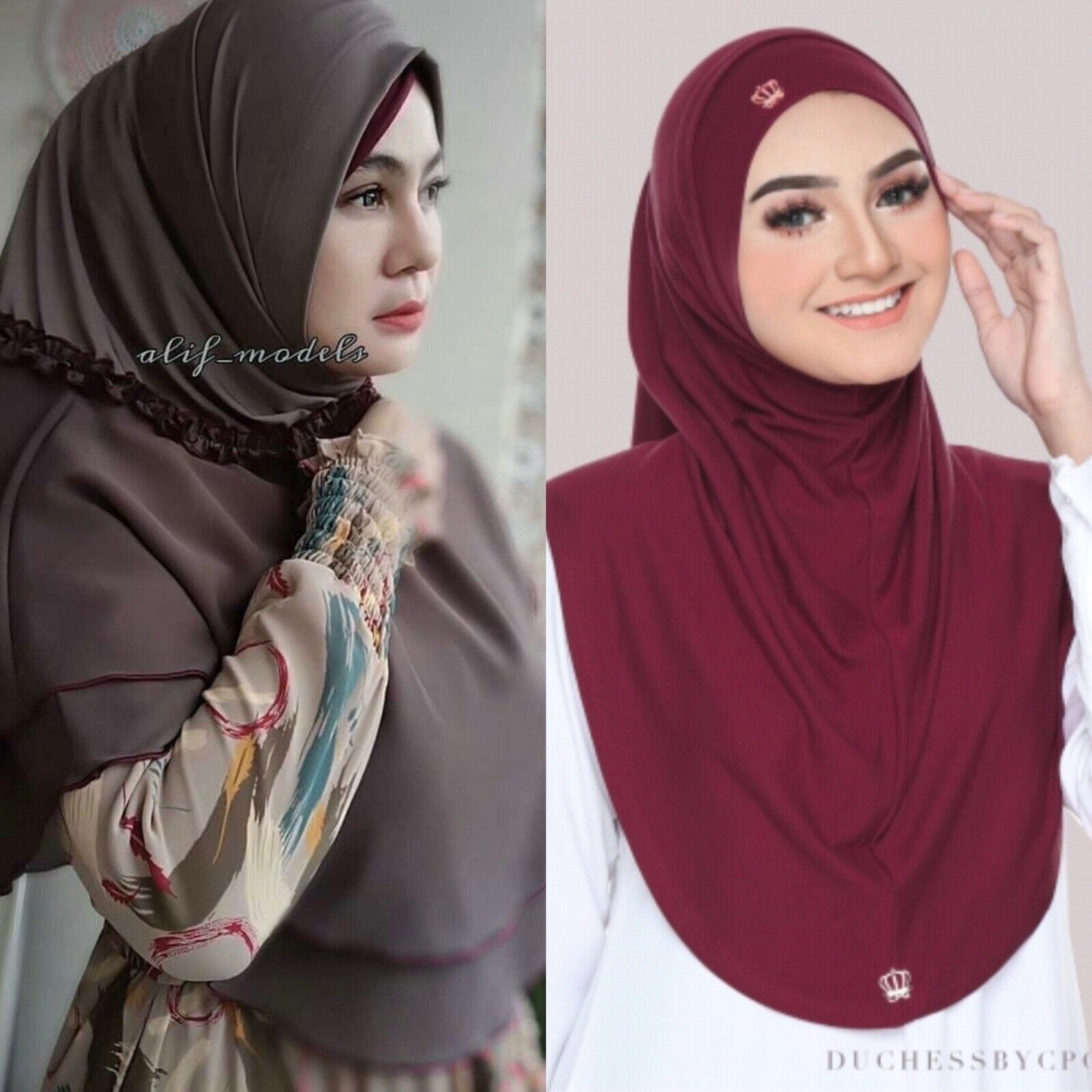 Maroon & Dark Gray Bundle Instant Hijab Khimar One Piece Slip On Pinless Scarf