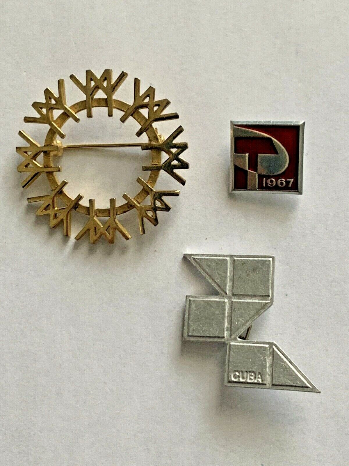 Montreal Expo 67 Man And His World Brooch World's Fair & Cuba Ussr Pavilion Pins