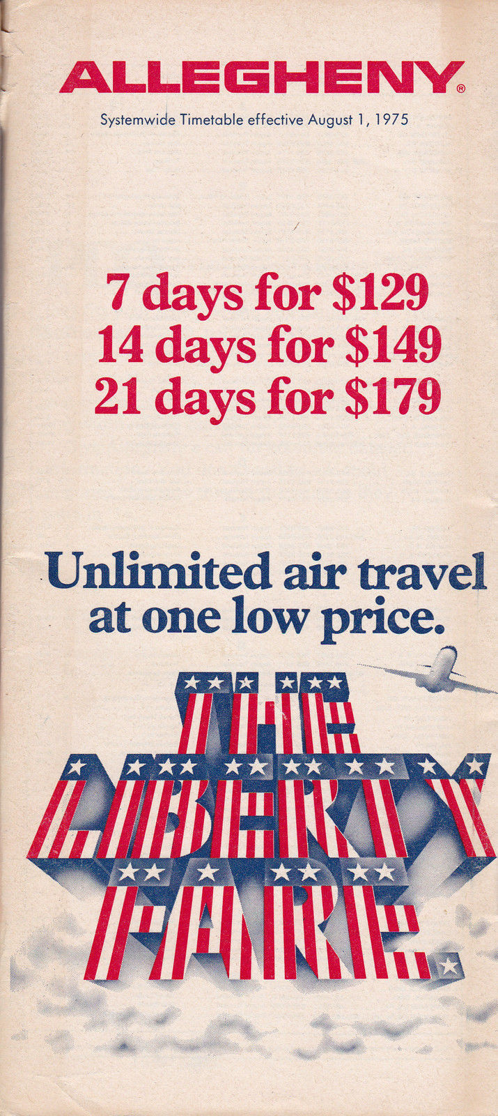 Allegheny Airlines - System Timetable - 1 August 1975