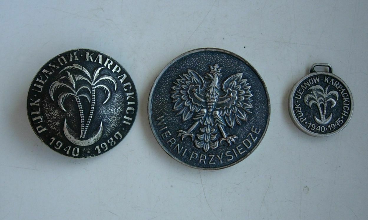 3 Polish Poland Wwii Carpathian Lancers Regiment, Medal Badge, Lot