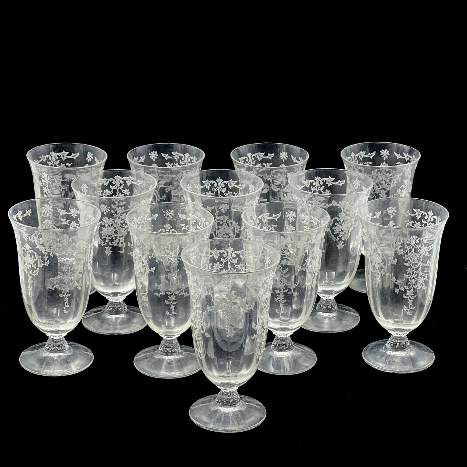 12 Fostoria Navarre Crystal Etched Juice Tea Glasses Goblet 4 3/4" Vintage Ab1