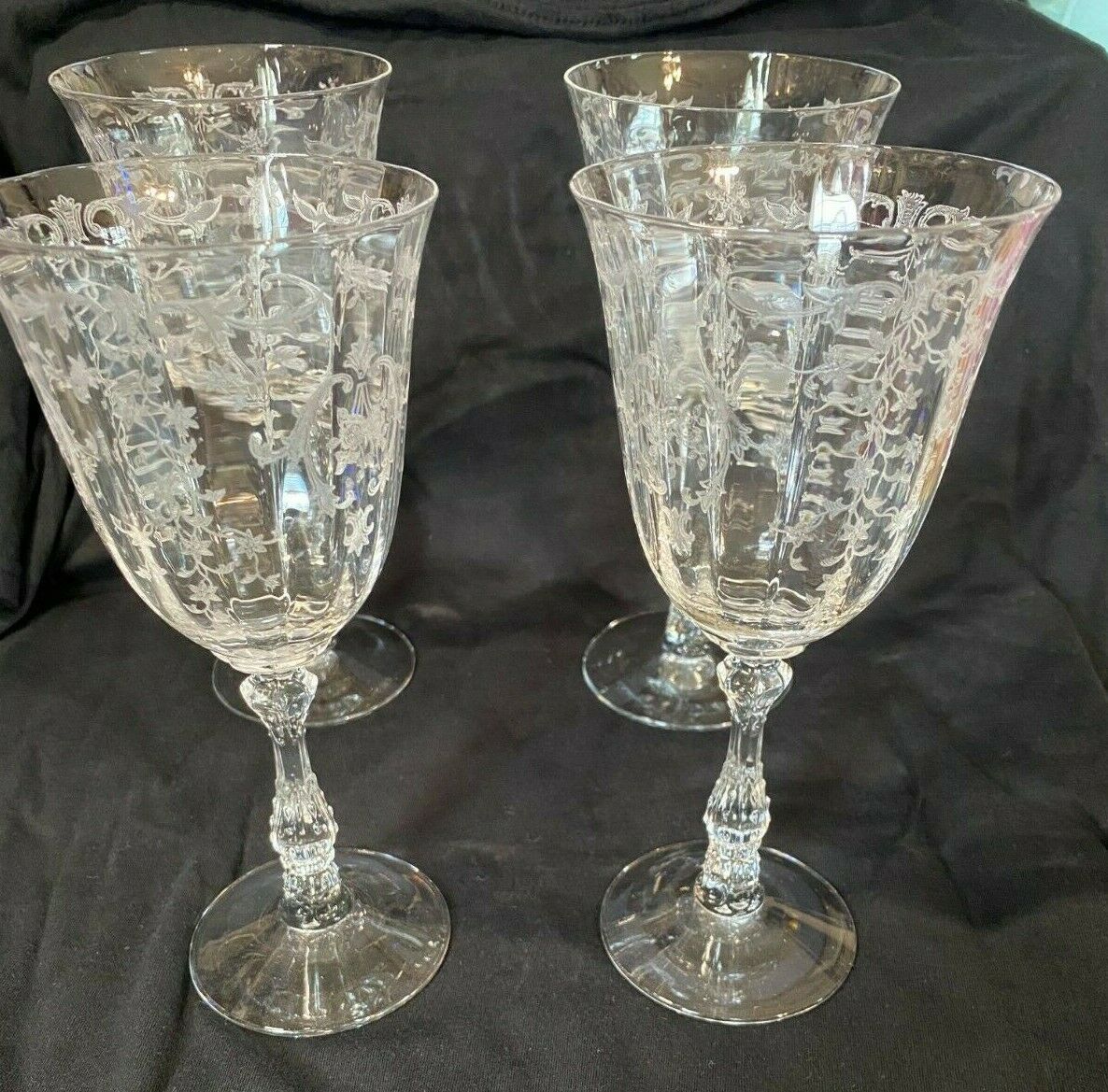 4 Fostoria Navarre Elegant Depression Era Water/wine Glasses Goblets 7-5/8" Tall