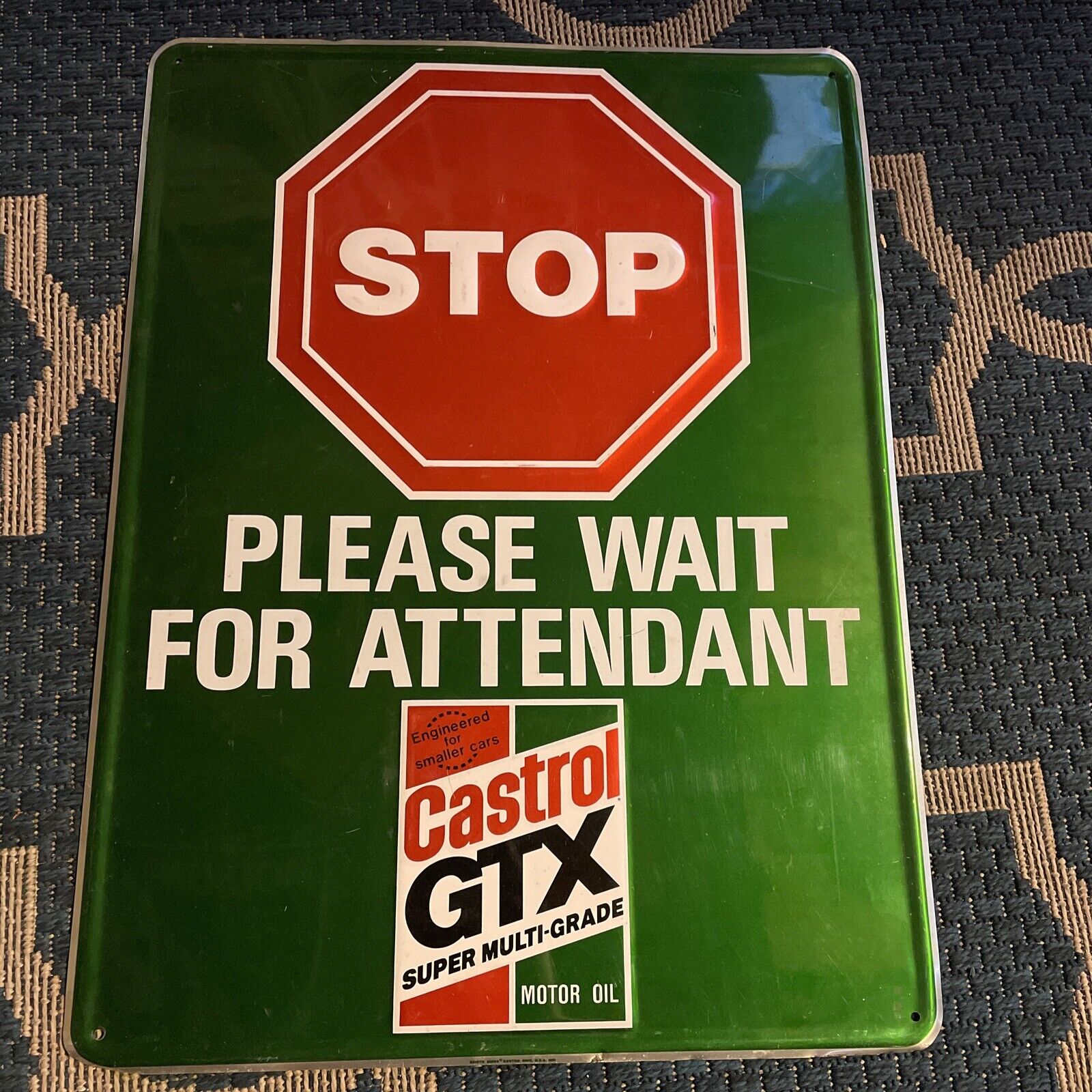 Castrol Gtx Motor Oil Metal Advertising Sign “stop Please Wait For Attendant”