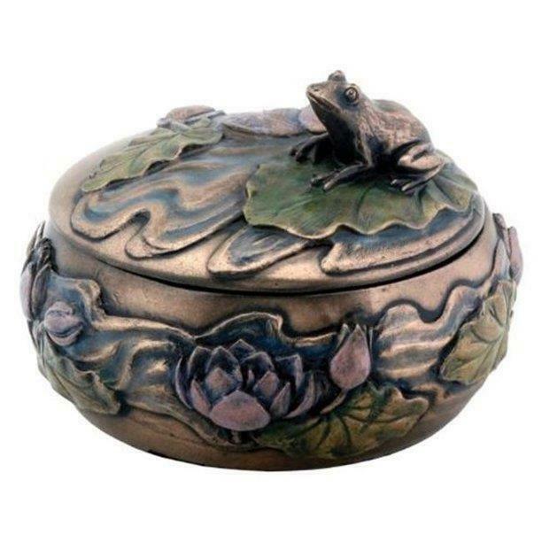 Pacific Giftware Art Nouveau Frog Figure Trinket Box Bronzed Resin Cast 2011 Nib