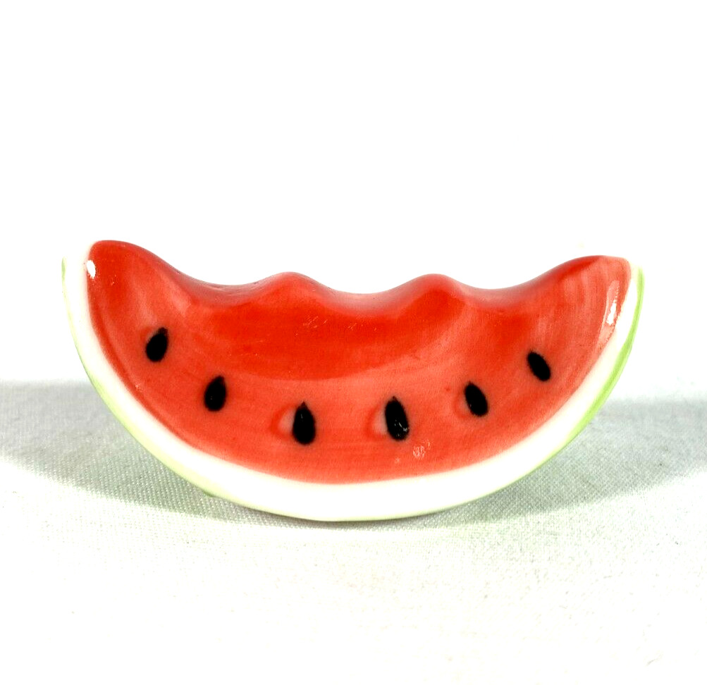 Chopstick Rest Watermelon Slice Japanese Porcelain With Three Bites And Seeds