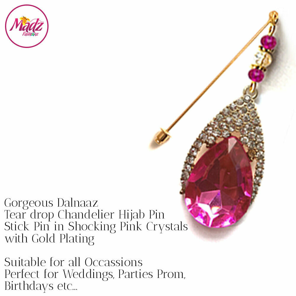 Hot Pink Hijab Pin , Fuchsia Hijab Accessory , Scarf Pin , Gold Hijab Jewelry
