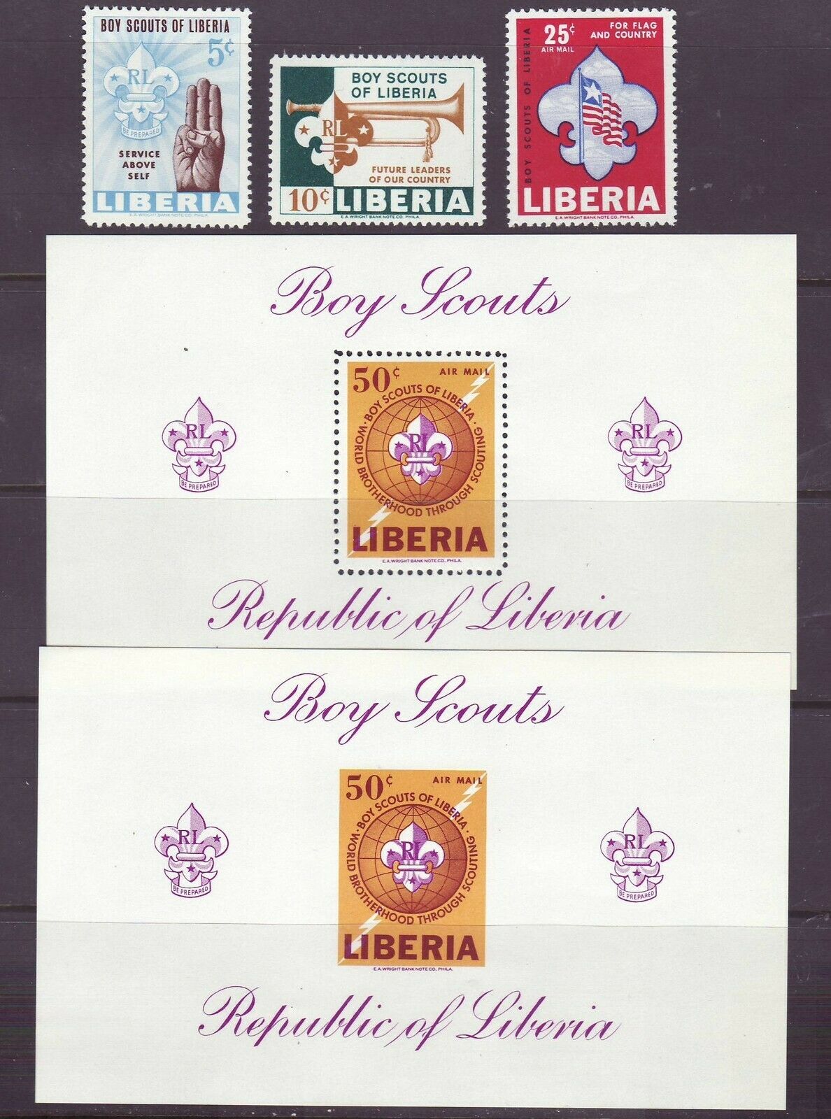 Liberia # 421-22 C164-65 Mnh + Mnh Imperf Souvenir Sheet Boy Scouts