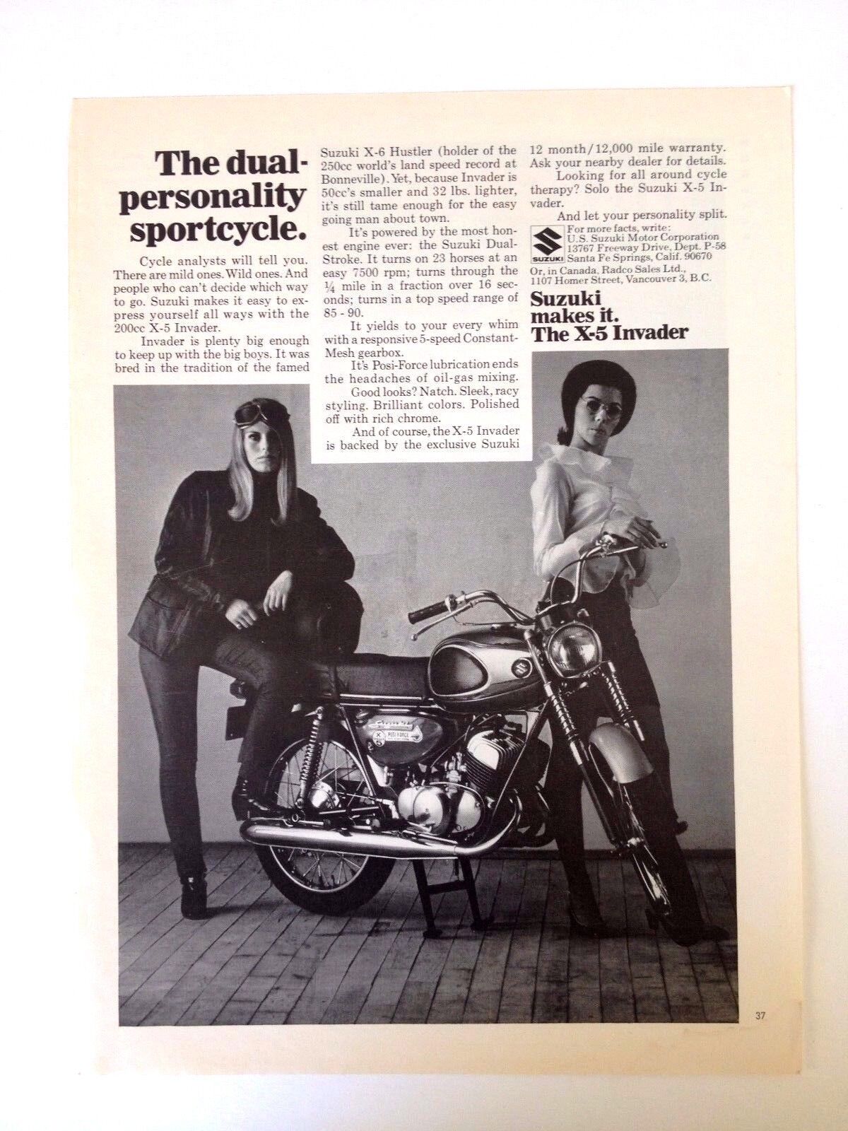 1968 Suzuki X-5 Invader Motorcycle Print Ad