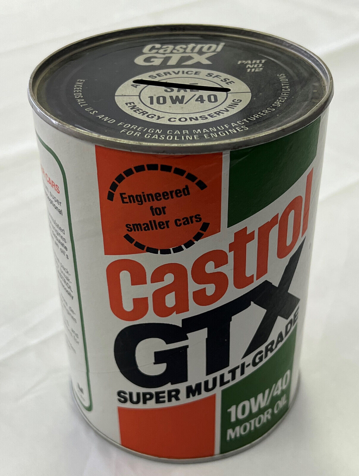 Vintage Castrol Gtx Composite Oil Can Bank Full Size