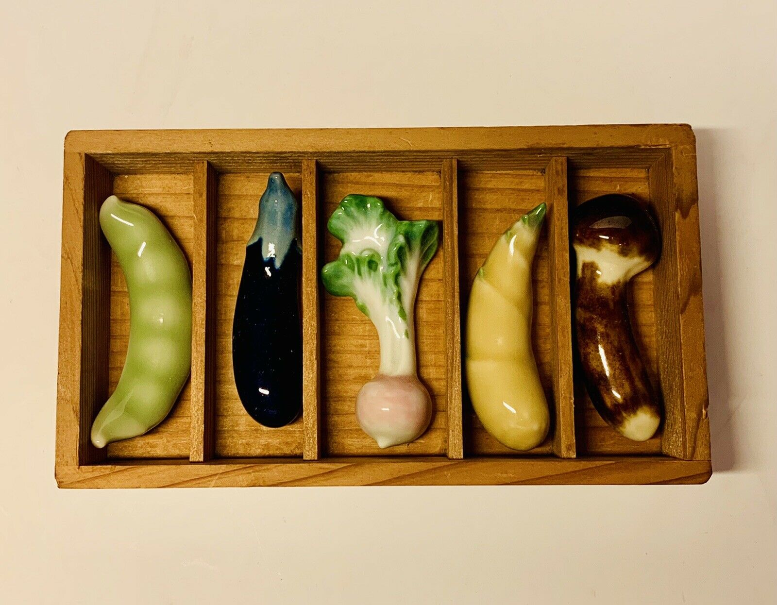 Hayashi Mokuu Boxed Vintage Hashioki Chopstick Rests 5 Vegetables