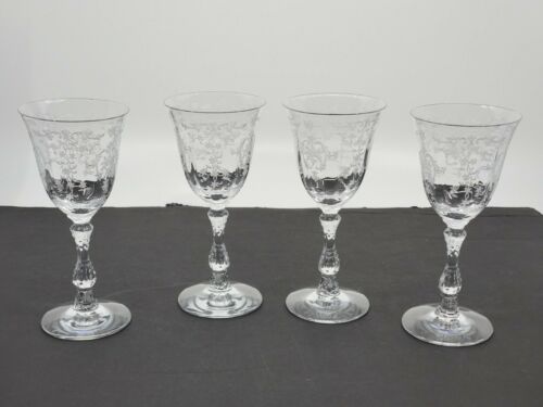 Fostoria Navarre Clear Etched Crystal Glass Cordial Liquor Stems  Set Of 4