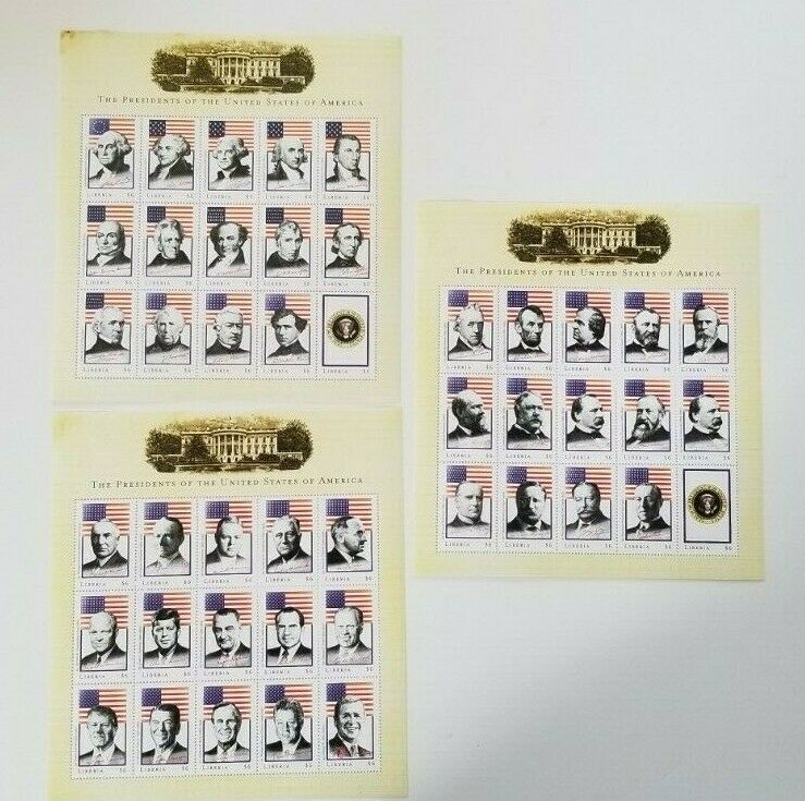 Liberia - American Presidents Stamp Sheets - Washington --> G.w. Bush - 3 Sheets