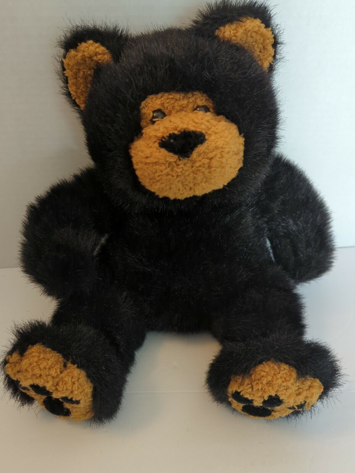First & Main Grizbo Shiny Black Plush Bear With Brown Face Ears & Paw Pads 14"