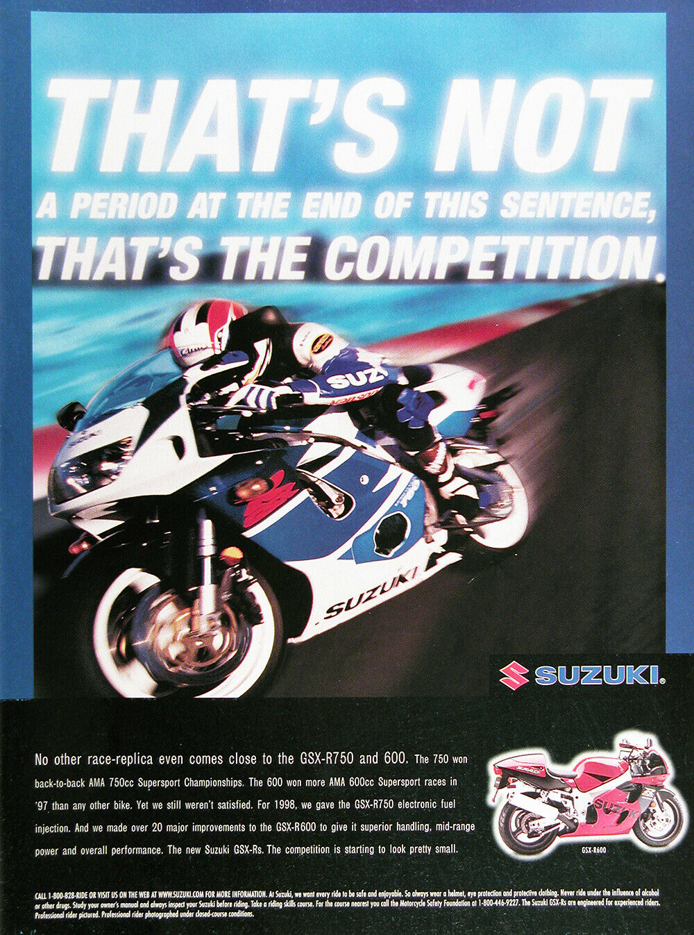 1998 Suzuki Gsx-r 600 & 750 Genuine Vintage Ad ~ Free Shipping!