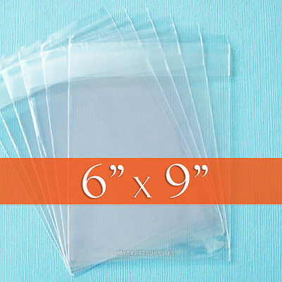 100 Clear Cello Bags, 6x9 Inch Resealable Cellophane Opp Poly Sleeves, 6" X 9"
