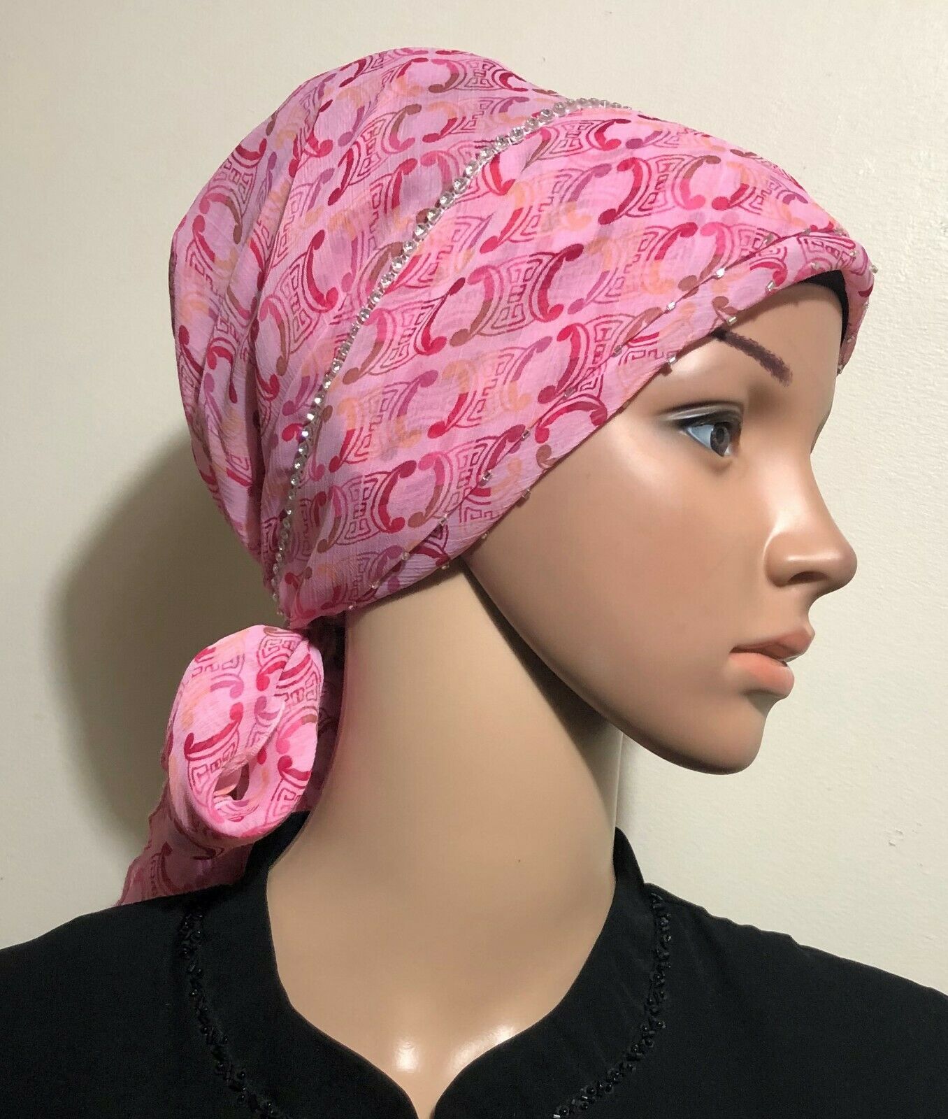 Fancy Hijab Scarf Tichel Lady Turban Bonnet Chemo Style Party Head Cover Pink