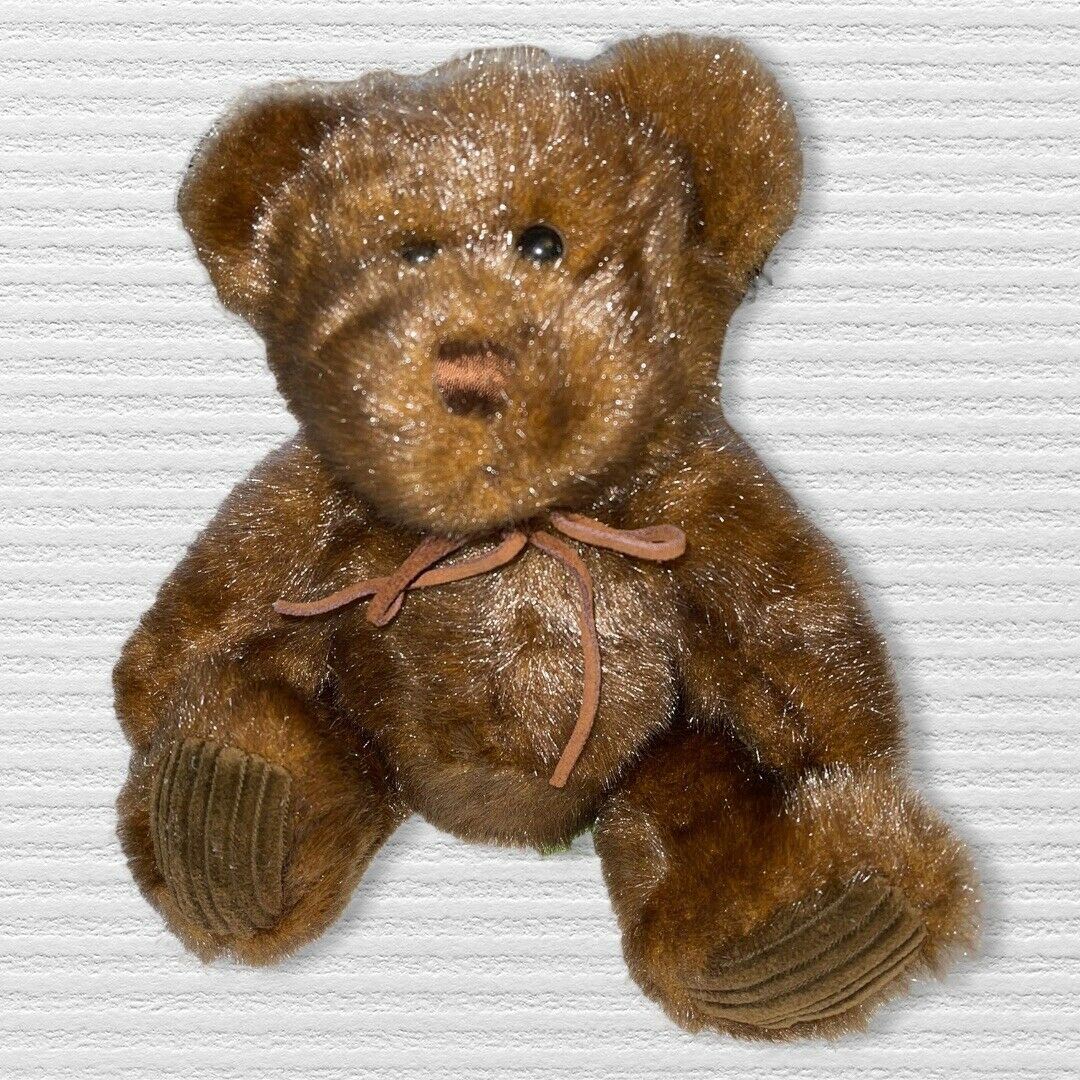 First And Main Plush Minky Teddy Bear 8" Stuffed Animal Leather Bow Item 1402