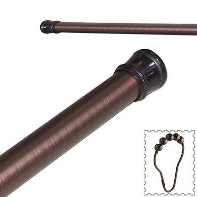 Oil Rubbed Bronze Adjustable Tension Shower Curtain Straight Rod W/ Rings Hooks