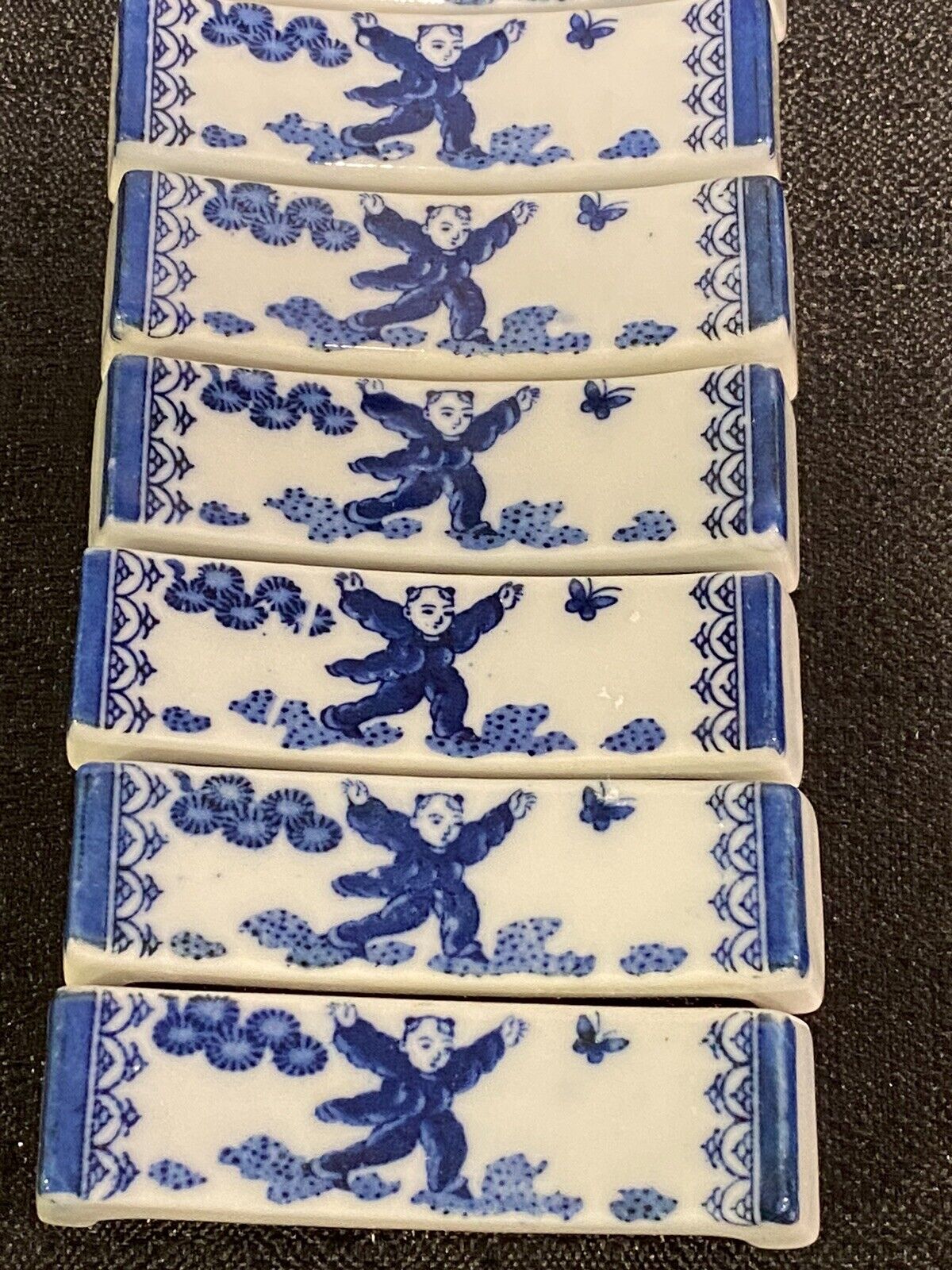 (12) Vintage Blue White Porcelain Chopstick Holders From Okinawa, Japan