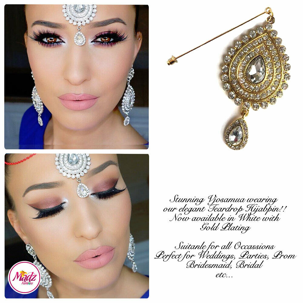 Clear Hijab Pin , Gold Hijab Accessory , Scarf Pin , Crystal Hijab Jewelry